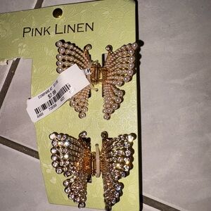 Pink Linen Gold and Silver Butterfly Hair‎ Clips